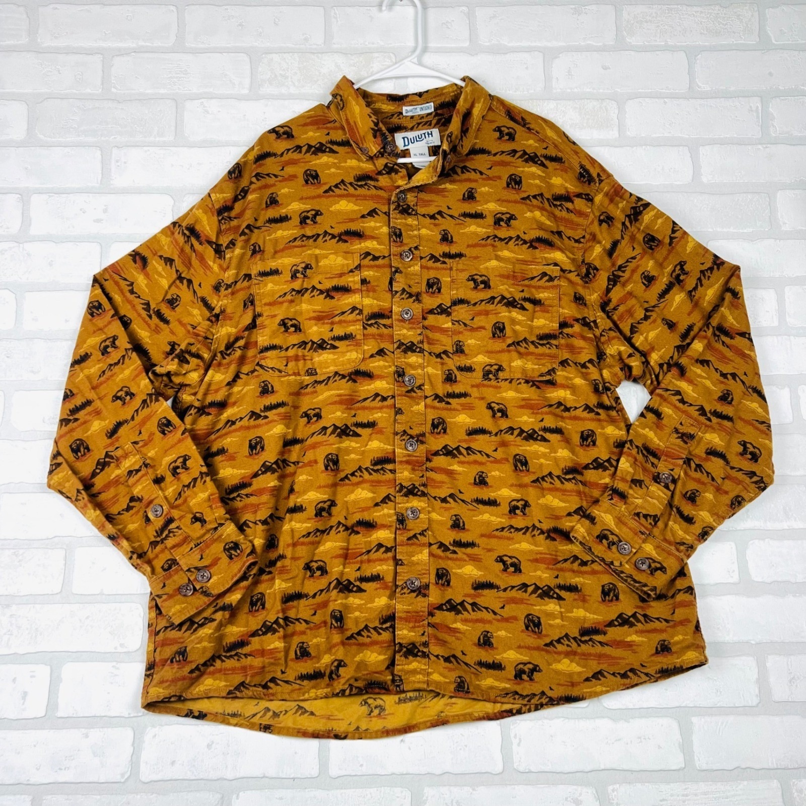 Duluth Trading Co Untucked Flannel Shirt Xl Tall Grizzly Bear Mountain Print